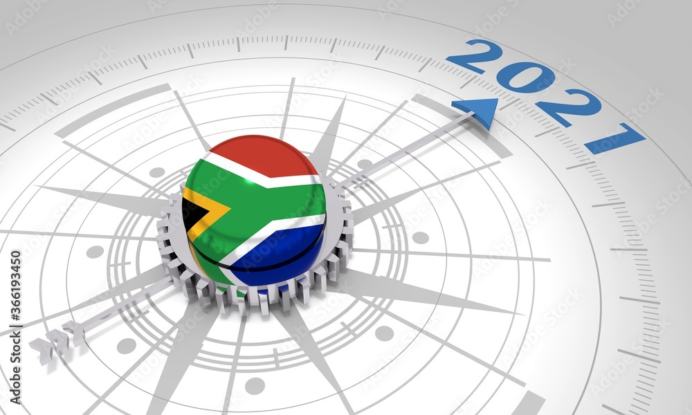 New Year greeting card template. 2021 year number. 3D rendering. Flag of the South Africa New Year greeting card template. 2021 year number. 3D rendering. Flag of the South Africa