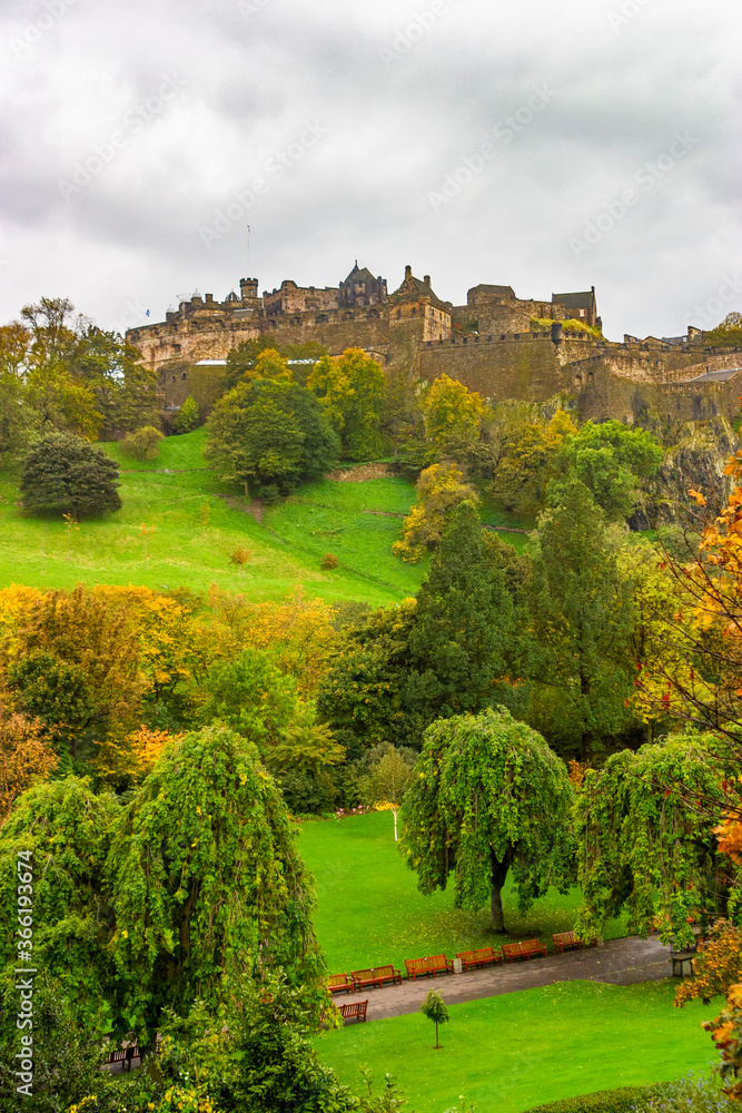 Edinburgh castle on a hill at autumn