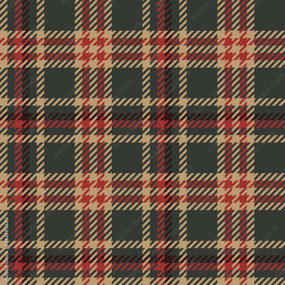 Seamless check plaid graphic pattern background. Vector graphic for scarf, blanket, throw, shirt other fashion textile design. Plaid pattern in dark green, black, red, and brown color Seamless check plaid graphic pattern background. Vector graphic for scarf, blanket, throw, shirt other fashion textile design. Plaid pattern in dark green, black, red, and brown color