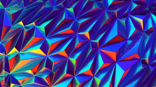 Iridescent shiny low poly background abstract with copy space 3d render illustration © Nikolay E