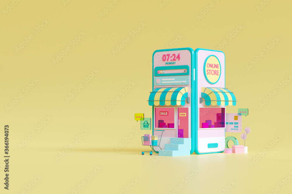 Shopping on-line online store on website mobile application 3d rendering. Shopping on-line online store on website mobile application 3d rendering.