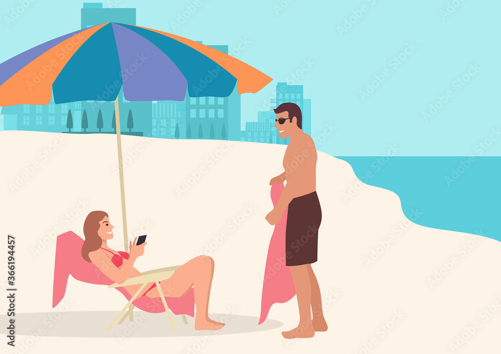 Couple taking sunbath on the beach Couple taking sunbath on the beach