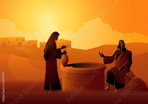 Jesus talking with Samaritan woman at the Jacob’s well photo