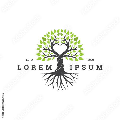 tree logo concept with love element.