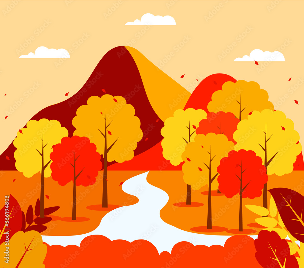 Autumn Nature Landscape Flat design