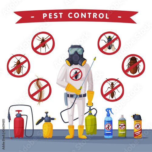Pest Control Service Banner Template, Detecting, Exterminating and Protecting Vector Illustration