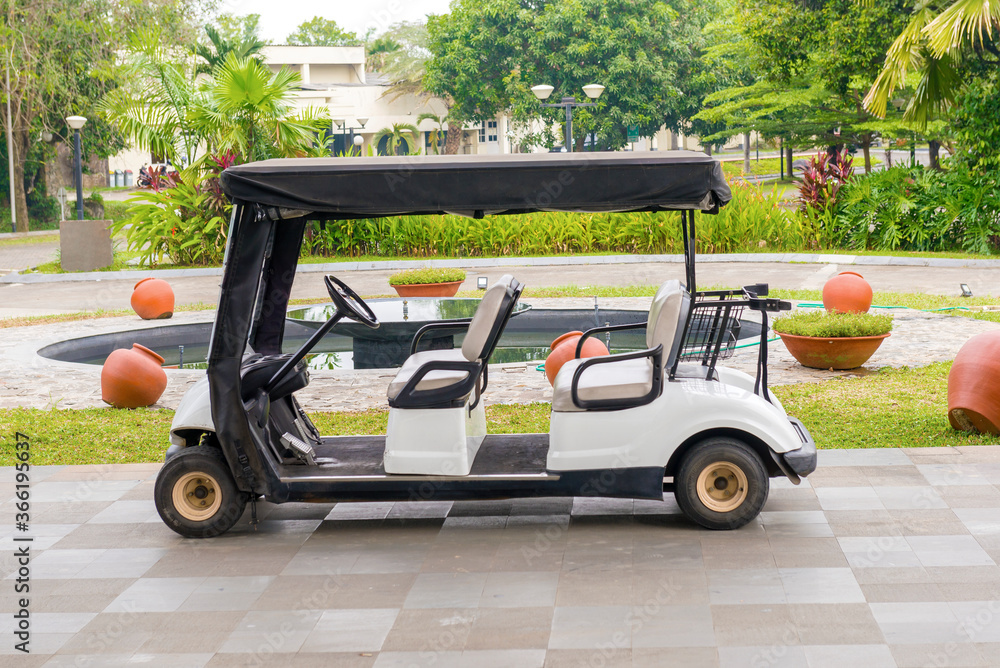 Electric golf cart parked