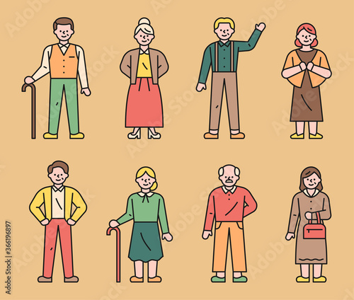 Set of elderly characters in various styles.