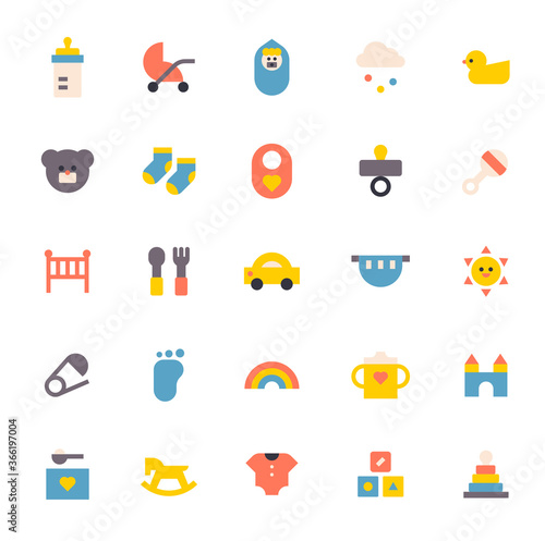 Cute baby goods icon set.