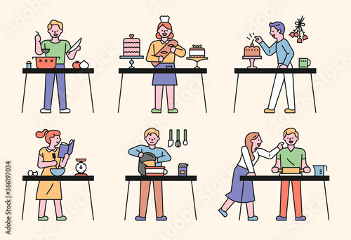 People are making cakes in the baking class.