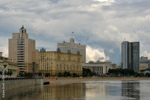View of the Russian Government building from the Moskva River embankment