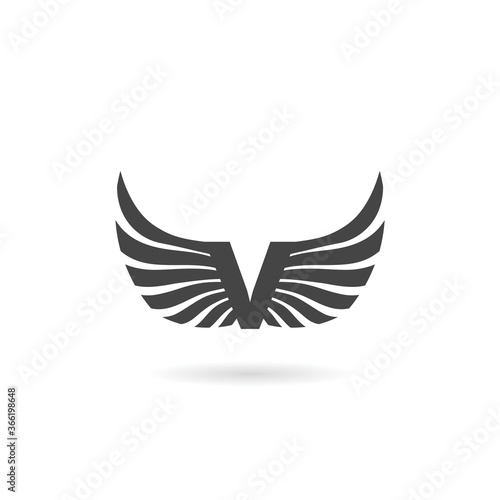 V Letter Logo with wings with shadow