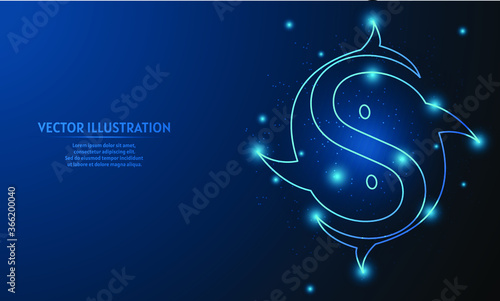 Glowing twins fish  on blue abstract background.