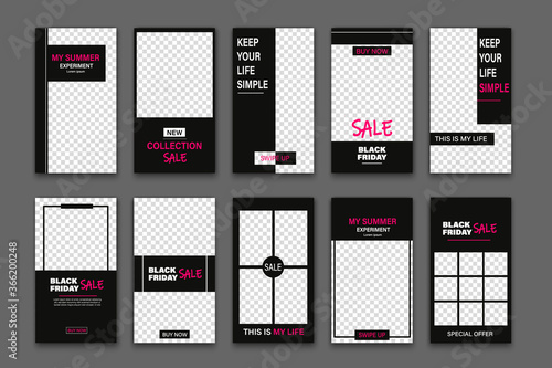 Black Friday. Editable Instagram stories template. Streaming. Sale
