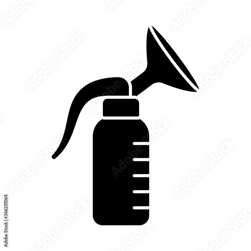 Cutout silhouette Breast pump icon. Outline logo of lactation. Black simple illustration of device for manual pumping breast milk. Flat isolated vector image on white background