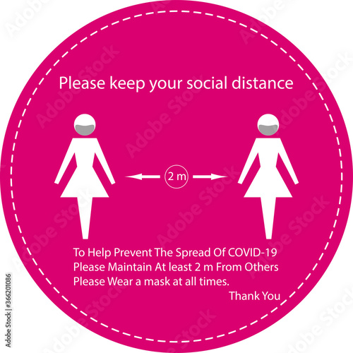 Icon lady people concept Social Distancing stay 2m apart from other people and wear a mask vector illustration