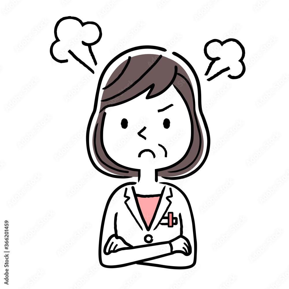 Vector illustration material: get angry, furious, middle-aged female doctor Vector illustration material: get angry, furious, middle-aged female doctor