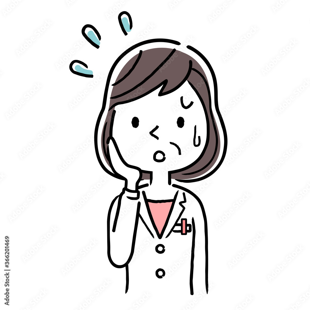 Vector material: middle-aged female doctor with a troubled expression