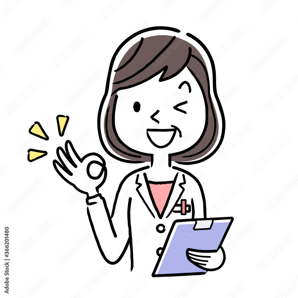 Vector material: Middle-aged female doctor giving an OK sign