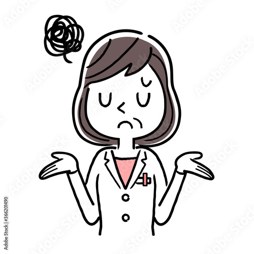 Vector material: troubled, depressed middle-aged female doctor