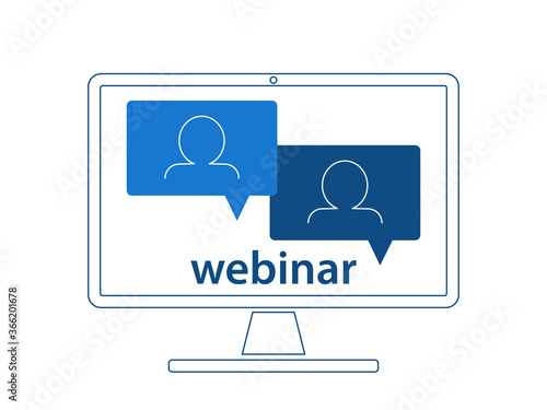 Webinar concept, online course, distant education, video lecture, internet group conference, training test, work from home, easy communication. EPS10.