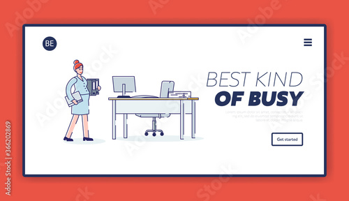 Pregnant woman working in office, template landing page design. Pregnant business lady on workplace
