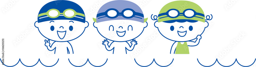 Fototapeta premium スイミングする三人の子供達2色