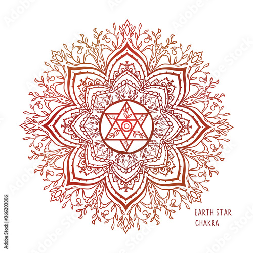 Chakras coloring vector illustration. Chakra symbol. Red Color. For logo yoga healing, meditation, kundalini.