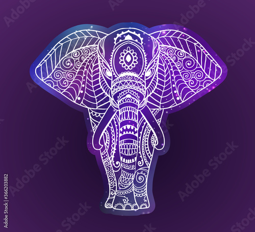 Boho elephant. Vector illustration. Floral design, hand drawn map with Elephant ornamental