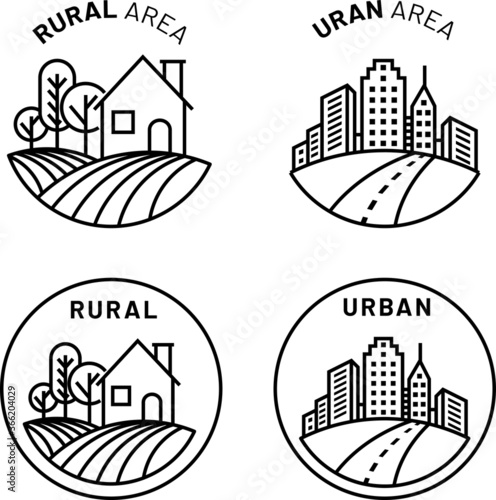 Icon rural and urban area, marketing icon, market reasearch