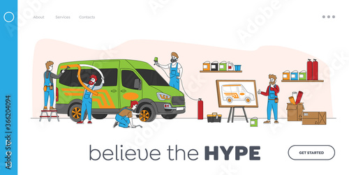 Car Tuning Landing Page Template. Automobile Tuner Worker Character with Instrument Vehicle Modification at Auto Service