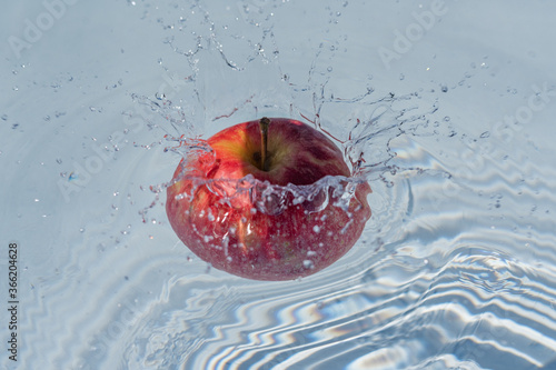 Obst spritzt im Wasser - Apfel faäält in das Wasser photo