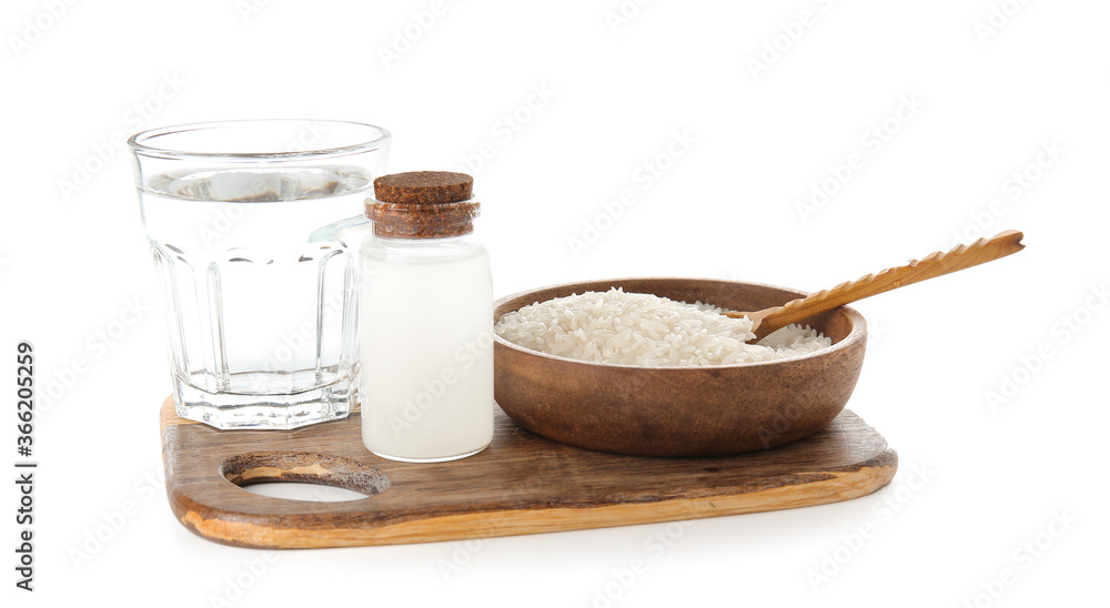 Healthy rice water on white background Healthy rice water on white background