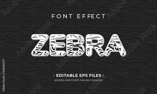 Zebra font effect. striped zebra skin effect vector design. easy to change text and font