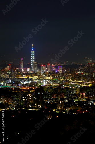 The modern city of Taipei, buildings cityscape at night view the capital of Taiwan. © leochen66
