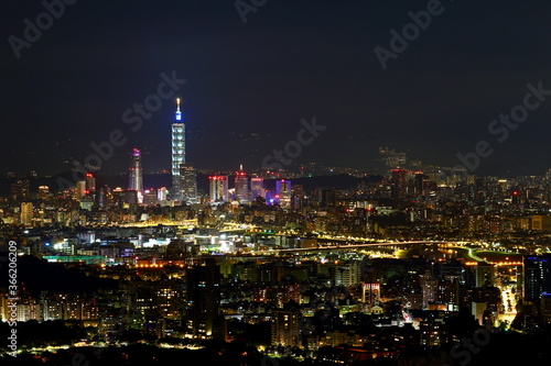 The modern city of Taipei, buildings cityscape at night view the capital of Taiwan.