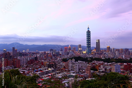 The modern city of Taipei, buildings cityscape at sunset view the capital of Taiwan.