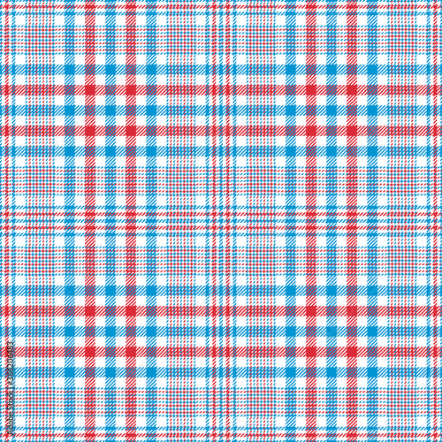 Blue red white plaid pattern. Colorful beautiful glen tartan check plaid for spring and summer tablecloth or other modern tweed textile print.