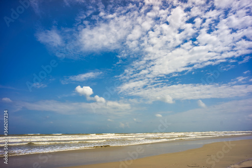 Wide angle view of beach and sky