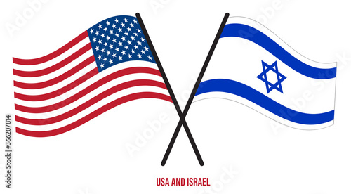 USA and Israel Flags Crossed And Waving Flat Style. Official Proportion. Correct Colors.