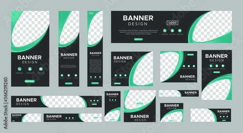 set of creative web banners of standard size with a place for photos. Business ad banner. Vertical, horizontal and square template. vector illustration EPS 10