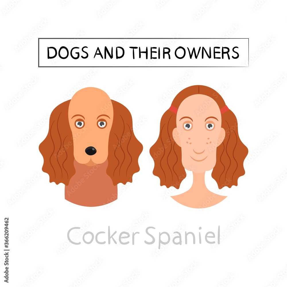 Dogs and owners look alike. Vector illustration. Cocker Spaniel Stock