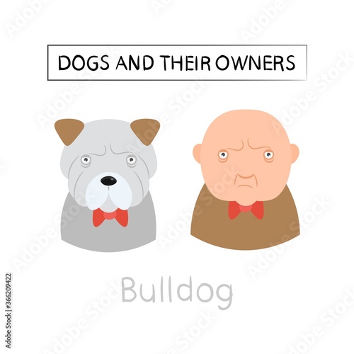  Dogs and owners look alike. Vector illustration.
Buldog