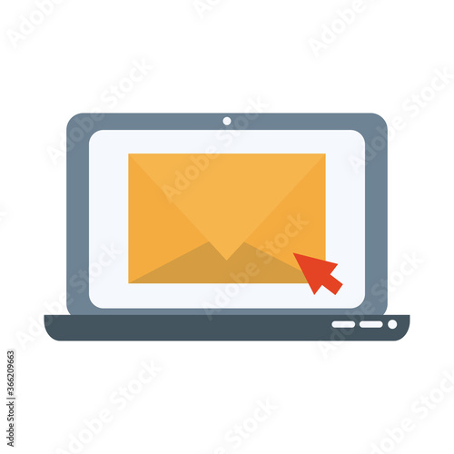 laptop email send office supply stationery work flat style icon