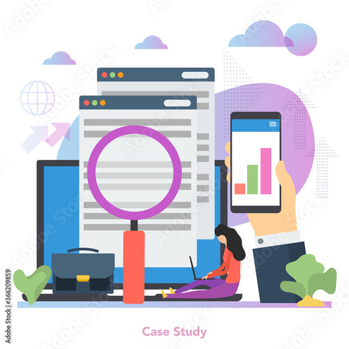Vector square concept of case study in flat style