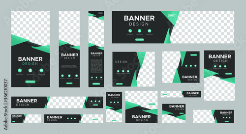 set of creative web banners of standard size with a place for photos. Business ad banner. Vertical, horizontal and square template. vector illustration EPS 10