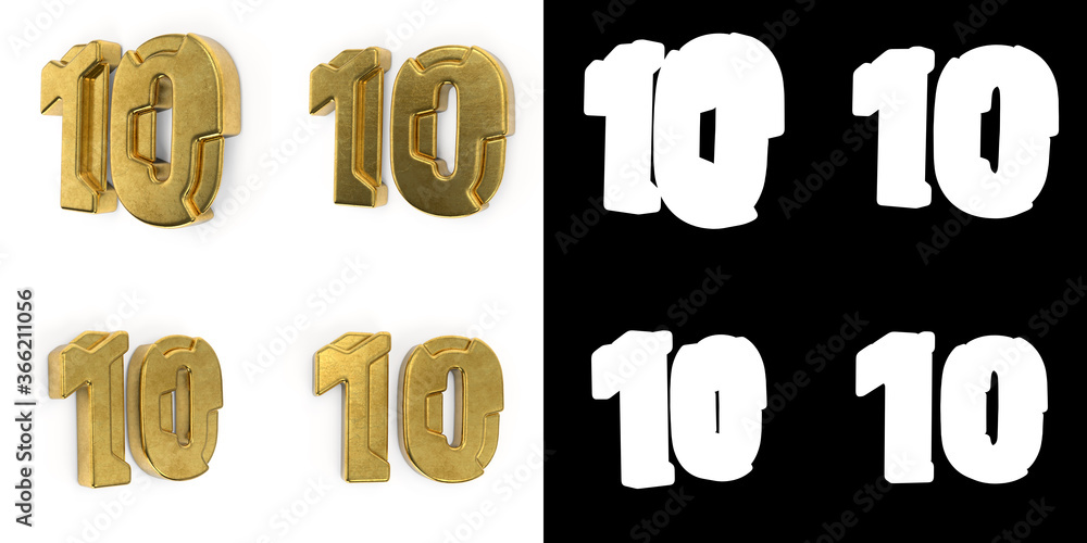 Set of golden number ten years celebration Set of golden number ten years celebration