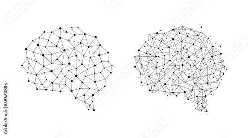 Human brain from nodes and connections as a symbol of thinking. Neural network. Isolated vector illustration on white background