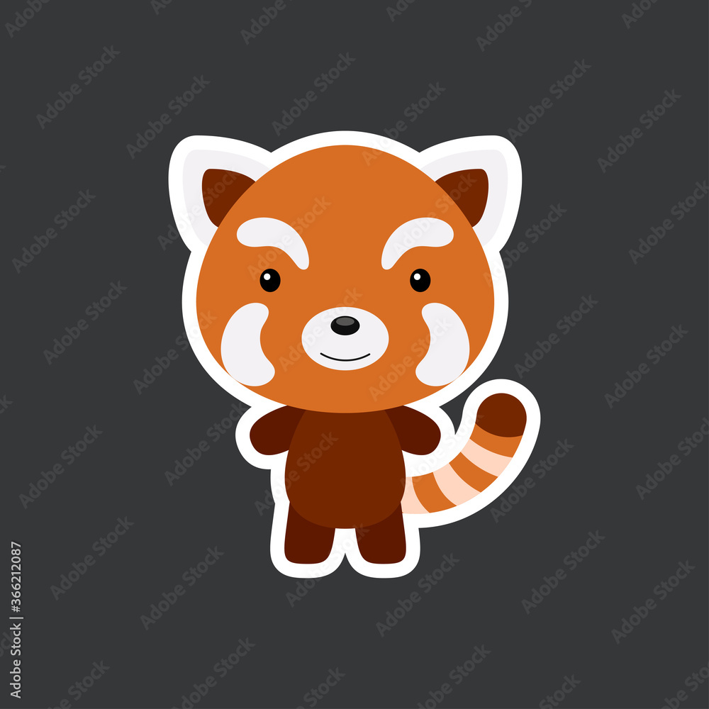 Cute funny baby red panda sticker. Adorable animal character for design of album, scrapbook, card, poster, invitation. Flat cartoon colorful vector stock illustration. Cute funny baby red panda sticker. Adorable animal character for design of album, scrapbook, card, poster, invitation. Flat cartoon colorful vector stock illustration.