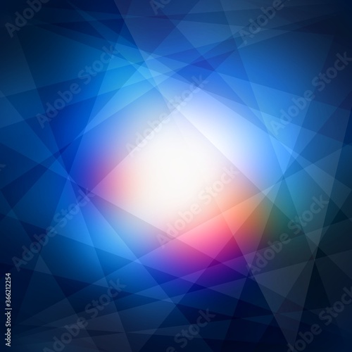 Spectrum spot light in centre of dark blue crystal textured background. Magical illustration.
